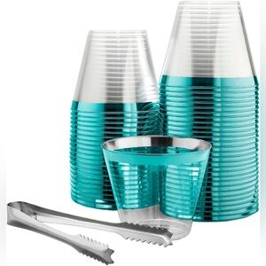 Sobel & Gala Metallic Teal Rimmed Plastic Tumblers/Wine Glasses